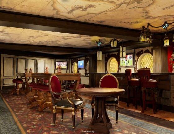 First Look at Pirates of the Caribbean Lounge Called Cask and Cannon on the Disney Destiny