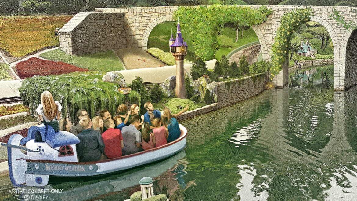 Rapunzel’s Tower addition to Storybook Land Canal Boats Disneyland concept art
