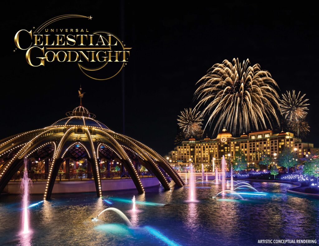 Universal Celestial Goodnight Debuts at Epic Universe on July 7 with Fireworks, Fountains, and More